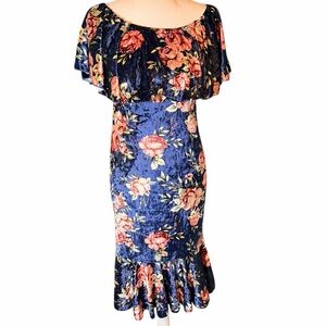 Velvet Blue Floral Midi Dress